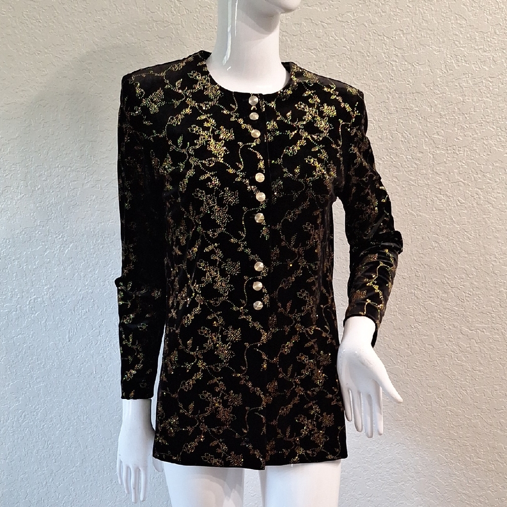 J.B.S. Ltd. Dressy Shacket Velvety Black And Raised Gold Accents.